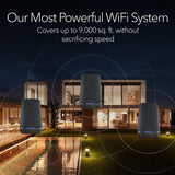 Netgear RBKE963B Orbi Quad-Band AXE11000 Wifi 6E Ultra Performance Mesh System - Wifi 6E Router & 2 Satellites with 10 Gig | 3x 2.5 Gig | 9x 1 Gig | Coverage up to 9000 sqft| Black Edition
