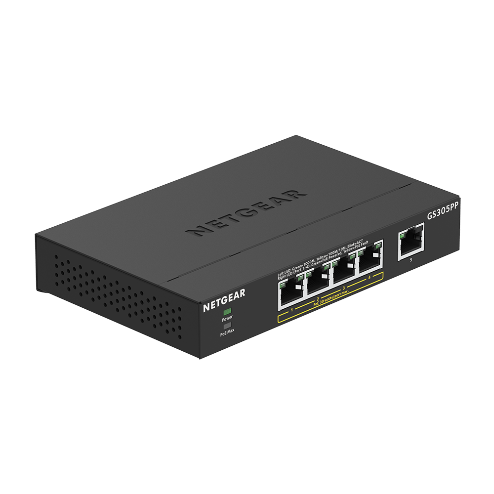 NETGEAR 5-Port Gigabit Ethernet Unmanaged Switch (GS305) - Desktop, Sturdy  Metal Fanless Housing 