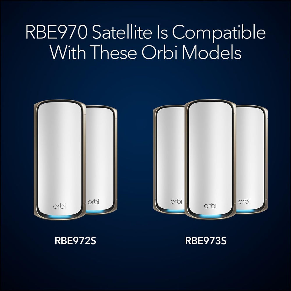 Netgear Orbi 970 Series Quad-Band WiFi 7 Mesh Add-on Satellite BE27000 (RBE970) | White Edition