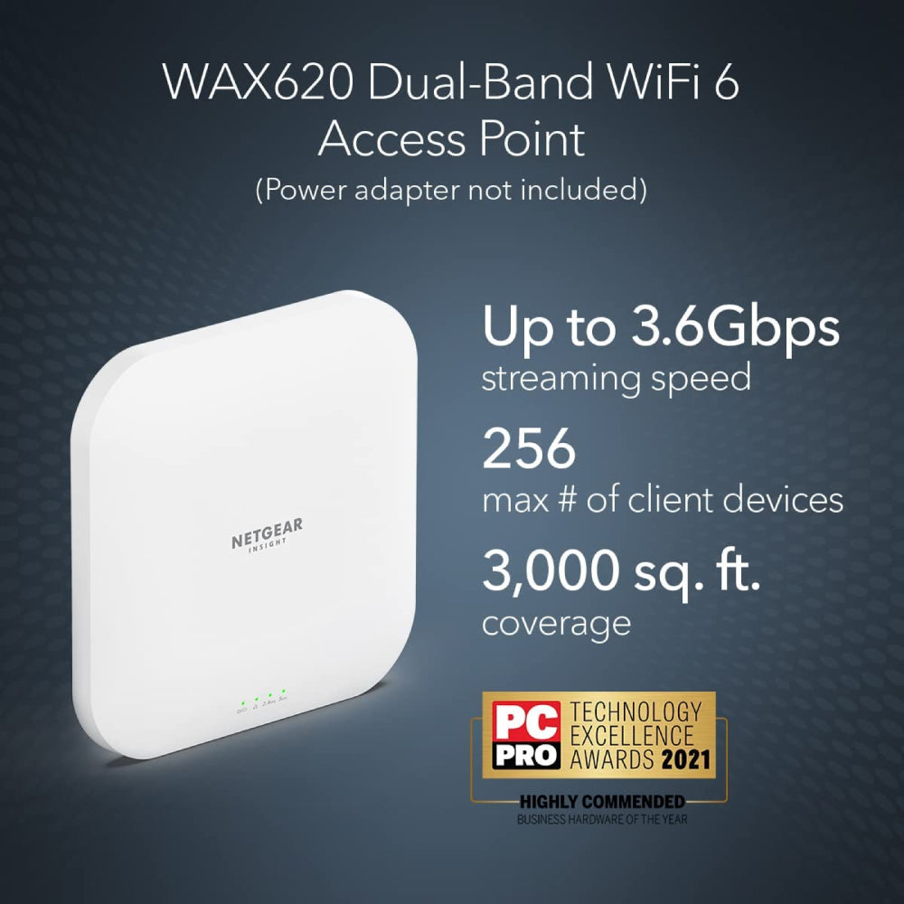 Netgear WAX620 Cloud Managed Wireless Access Point - WiFi 6 Dual-Band AX3600