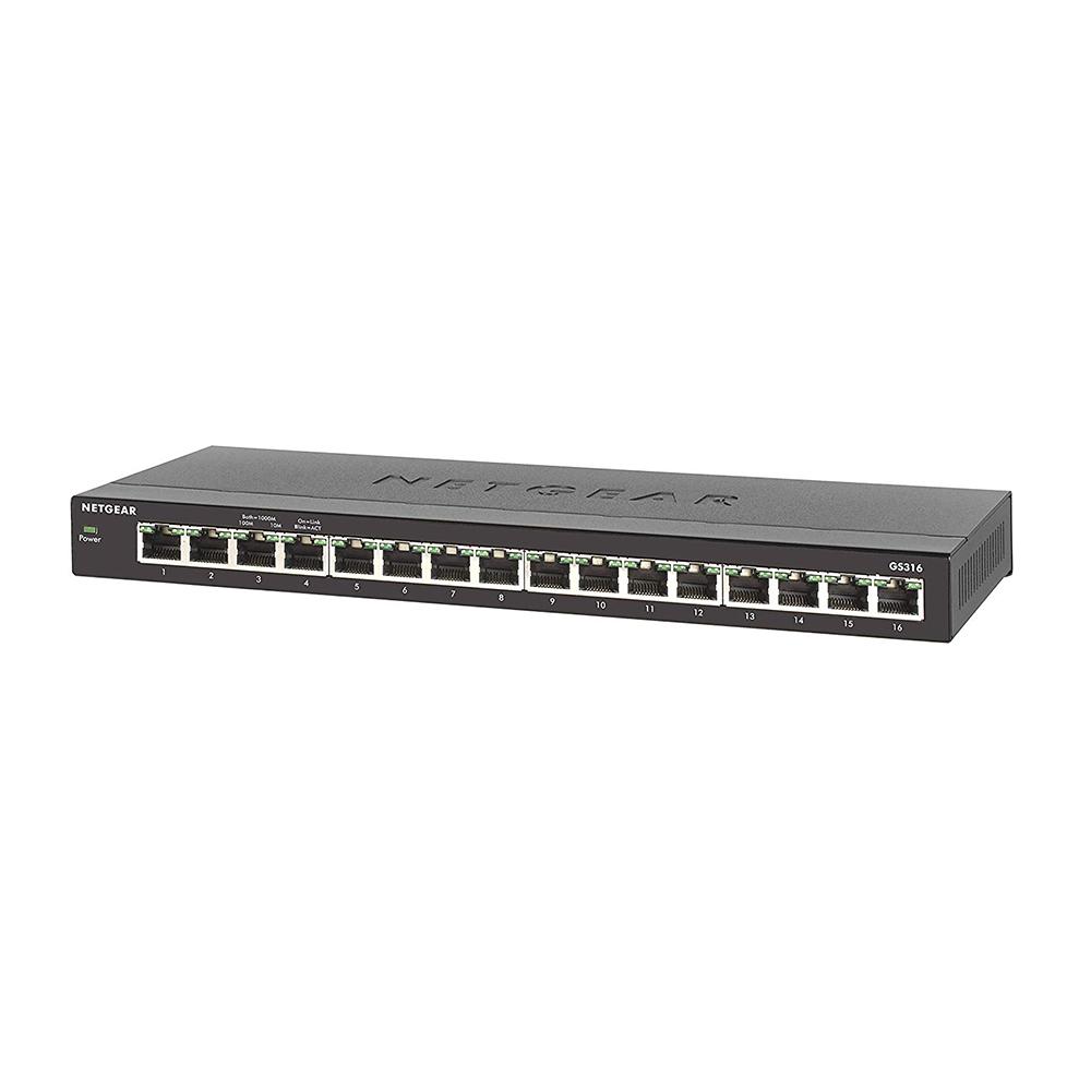 Netgear 16-Port Gigabit Ethernet Unmanaged Switch (GS316) - Desktop, Fanless Housing for Quiet Operation