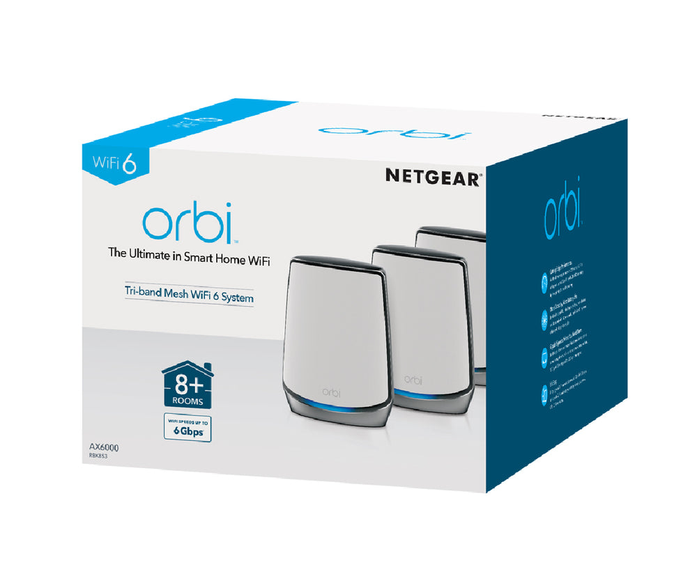 Orbi WiFi-6 Ultra-Performance Tri-Band Mesh WiFi System - AX6000 (1 Router + 2 Satellites) (RBK853)