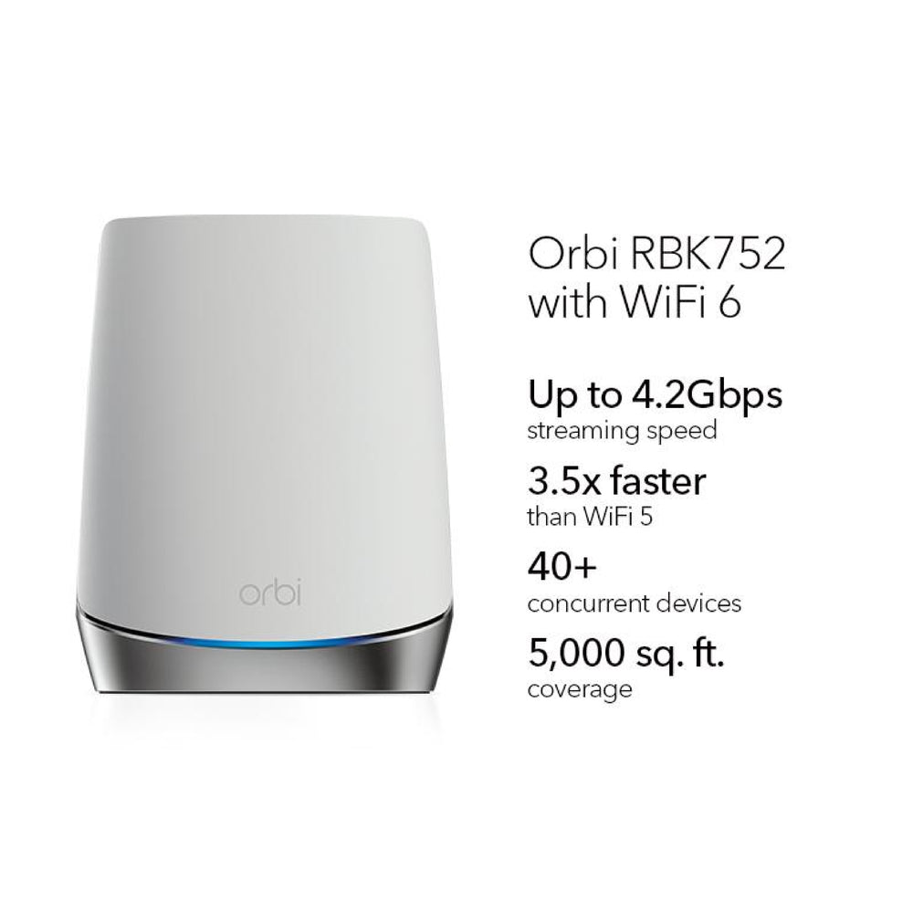 Orbi WiFi-6 High-Performance Tri-Band Mesh WiFi System - AX4200 (1 Router + 1 Satellite) (RBK752)
