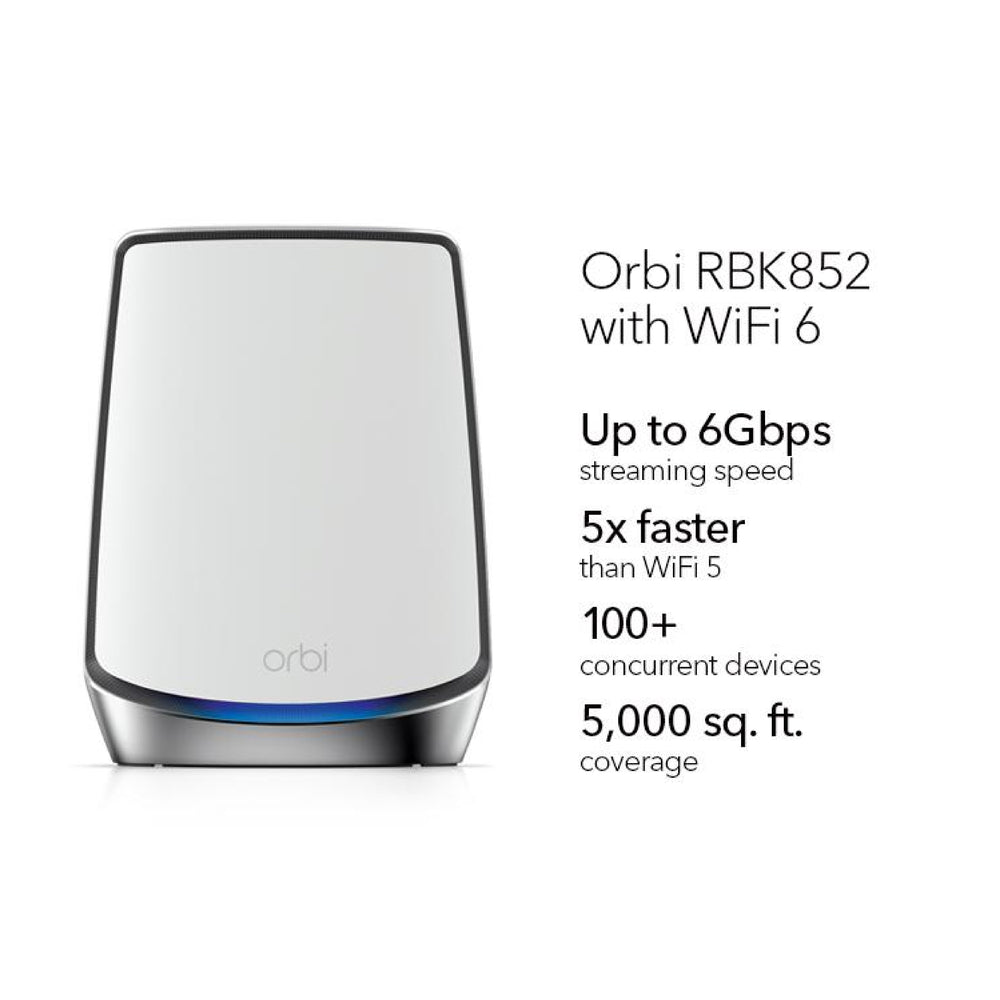 Orbi WiFi-6 Ultra-Performance Tri-Band Mesh WiFi System - AX6000 (1 Router + 1 Satellite) (RBK852)
